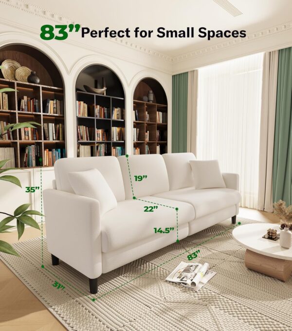 83" Sofas for Living Room, Comfy Loveseat Sofa, Teddy Fleece Love Seat Couch, Tool-Free Setup Couches for Living Room, All-Wood Sofa Couch, Small Couch 2 Pillow Included, Beige - Image 2