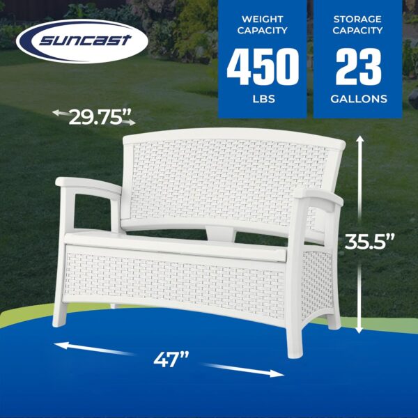 Suncast Elements Stylish Lightweight Loveseat Outdoor Seating with Convenient Built In Universal Storage, and All Weather Plastic, White - Image 3