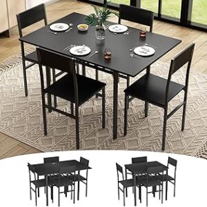 Dining Table Set for 2-6,Folding Dining Table with Storage Rack,5-Piece Extendable Kitchen Table Set with Space-Saving,Dining Room Table Set with 4 Chairs for Dinner Kitchen Office Furniture (Black)