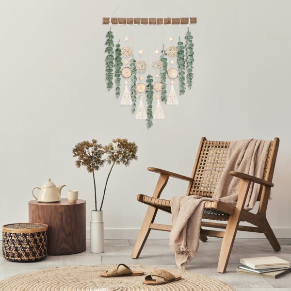 Sggvecsy 21’’ Eucalyptus Wall Hanging Decor Artificial Eucalyptus Plant Fake Greenery Leaves Boho Wall Decor with Wooden Stick for Bathroom Bedroom Kitchen Rustic Farmhouse Home Living Room Decoration - Image 2