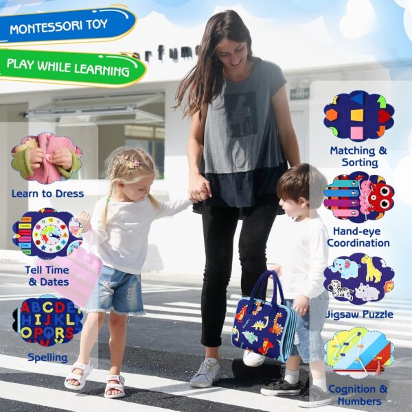 Esjay Toddler Busy Board Montessori Toys, Sensory Board Educational Activities for Learning Fine Motor Skills, Gifts for Girls Boys Toddler 3+Years Old, Travel Toys for Airplane Car - Image 6