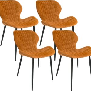 CangLong Mid Century Modern Leisure Upholstered Metal Legs for Kitchen Living Room Dining Chair, Set of 4, Brown 1