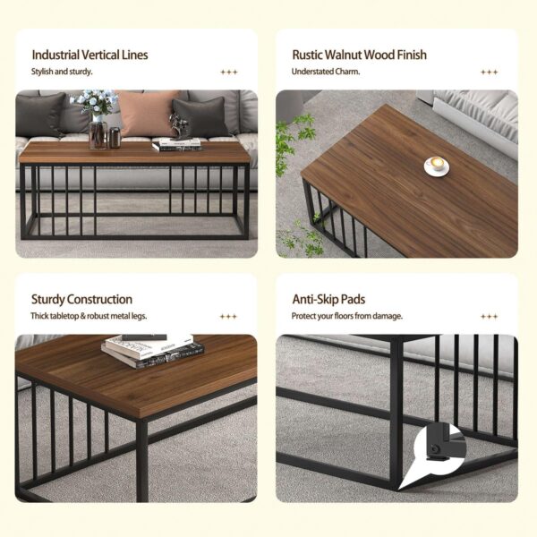 FOLUBAN Coffee Table for Living Room, Modern Wood and Metal Center Table Tea Table for Home Office, Rustic Walnut, 43.3 Inch - Image 5