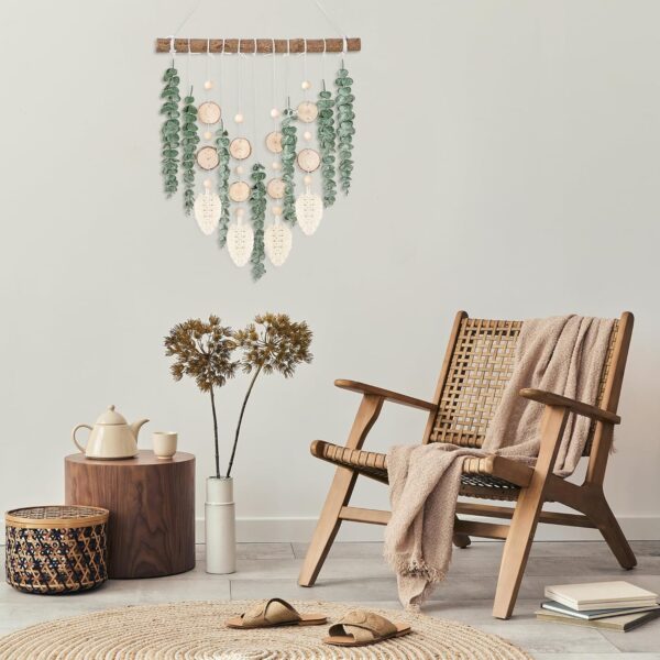 Sggvecsy 21’’ Eucalyptus Wall Hanging Decor Artificial Eucalyptus Plant Fake Greenery Leaves Boho Wall Decor with Wooden Stick for Bedroom Bathroom Kitchen Rustic Farmhouse Home Living Room Decoration - Image 2