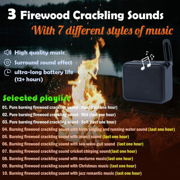 Fireplace Crackling Sound Maker,Realistic Rechargeable Fire Crackling Sound Machine for Gas or Electric Fireplace,Portable Fireplace Crackler Sound Box,Fire Crackler Sound System,Fire Noise (Black) - Image 4