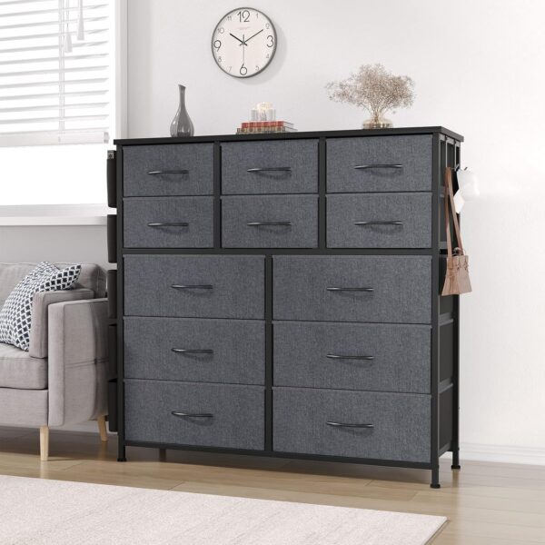 Jojoka Dresser for Bedroom with 12 Drawer, Dressers & Chests of Drawers for Hallway, Entryway, Storage Organizer Unit with Fabric, Sturdy Metal Frame, Wood Tabletop, Easy Pull Handle… (Gray) - Image 2