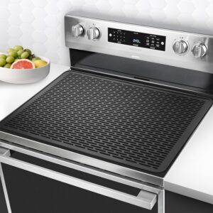 Silicone Stove Top Cover Mat, 28"x20" Silicone Electric Stove Top Protector, Heat Resistant Glass Cooktop Cover, RV Cooktop Protector Mat for Counter, XL Dish Drying Mat for Kitchen (Black)