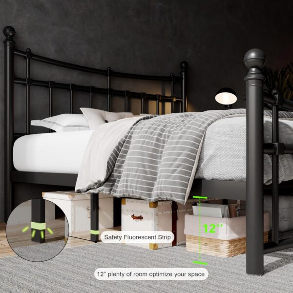 Feonase Queen Size Metal Bed Frame with Modern Iron-Art Headboard & Footboard, Platform Bed Frame with 12" Storage Space, Hardened Steel Slats, No Box Spring Needed, Black - Image 5