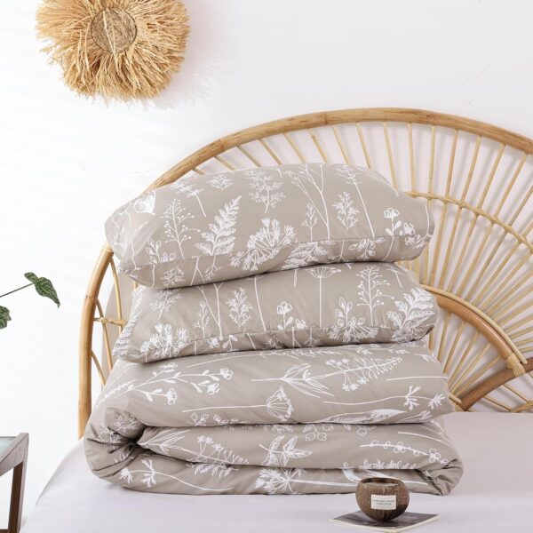 JANZAA Duvet Cover Twin Oatmeal Boho Duvet Cover with White Floral Patterns Botanical Bedding Soft Microfiber Bed Cover with Zipper Closure 4 Ties (1 Pillow Cases) - Image 9