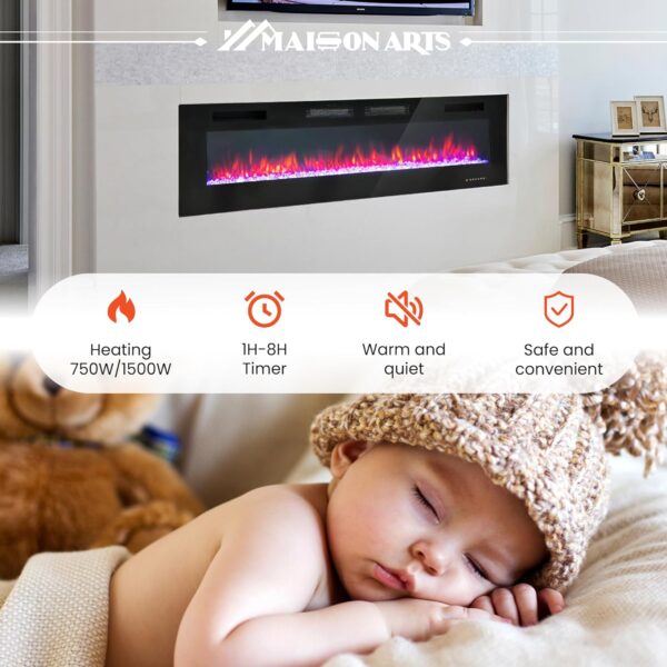 MAISON ARTS 72" Electric Fireplace Indoor Wall Mounted & Recessed Fireplace Heater with Remote Control & Touch Screen,8hrs Timer, Adjustable Flame & Bed Colors and Speed for Bedroom Living Room,1500W - Image 4