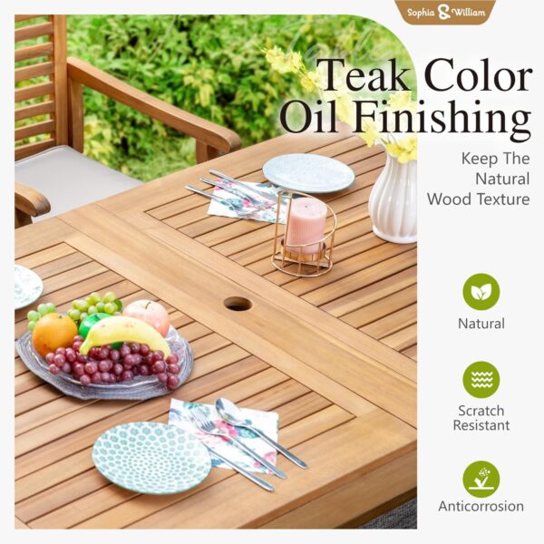 Sophia & William Patio Outdoor Table and Chairs Set, Patio Dining Sets for 8, 9 Pieces Patio Table Set Clearance for Backyard Deck Porch Outside, Acacia Wood Table Expandable with Hole and Chairs - Image 5
