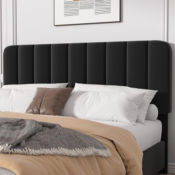 VECELO Queen Size Upholstered Bed Frame with 4 Drawers and Adjustable Headboard, Velvet Platform Storage Bedframe Mattress Foundation, Wooden Slats Support, No Box Spring Needed, Black - Image 4