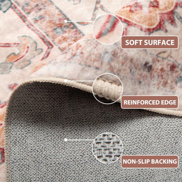 5x7 Area Rugs Machine Washable 5x7 Rug Low Pile Carpet No Shedding Area Rugs for Living Room Bedroom Dining Room Kitchen Entrance Indoor-Brick/Pink - Image 3