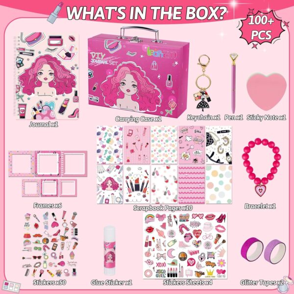 Learn2M DIY Journal Set for Girls Ages 6-12, Princess Stationery Set Toy, Birthday & Christmas Gifts Ideas, Arts and Crafts for Kids, Scrapbook & Diary Supplies Kit (30PCS) - Image 4