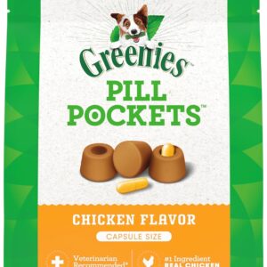 Greenies Pill Pockets for Dogs Capsule Size Natural Soft Dog Treats Chicken Flavor, 15.8 oz. Pack (60 Treats)