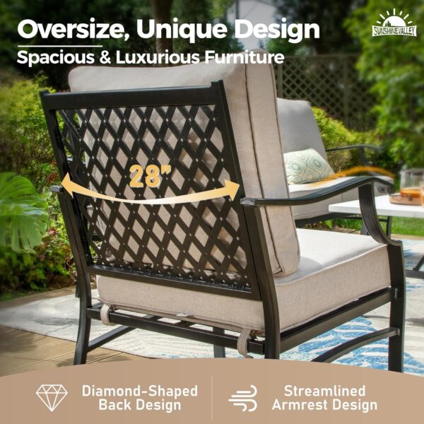 Patio Furniture Set, Modern Metal Outdoor Patio Furniture, 3 Seater Sofa, 2 Swivel Chairs, 2 Ottomans and 5.75" Extra Thick Cushion, Patio Conversation Set for Garden Backyard Deck - Image 4