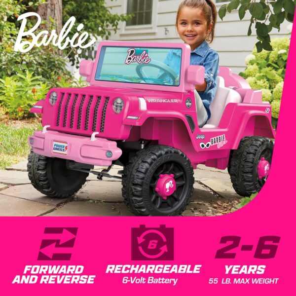 Power Wheels Barbie Jeep Wrangler Toddler Ride-On Toy with Driving Sounds, Multi-Terrain Traction, Seats 1, Ages 2+ Years (Amazon Exclusive) - Image 2