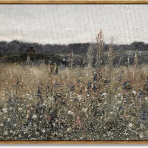 InSimSea Framed Canvas Wall Art Vintage Decor, Landscape Wall Art, Meadow with Flowers Art Decor, Modern Farmhouse Decor, Cottagecore Bedroom Bathroom Office Decor, 24"x36"