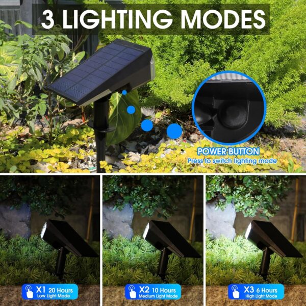 E ENERGETIC LIGHTING Solar Lights Outdoor Waterproof IP68, 4 Lighting Modes Solar Powered Garden Yard Spot Solar Lights for Christmas Outside Landscape- 2 Pack (Daylight) - Image 4