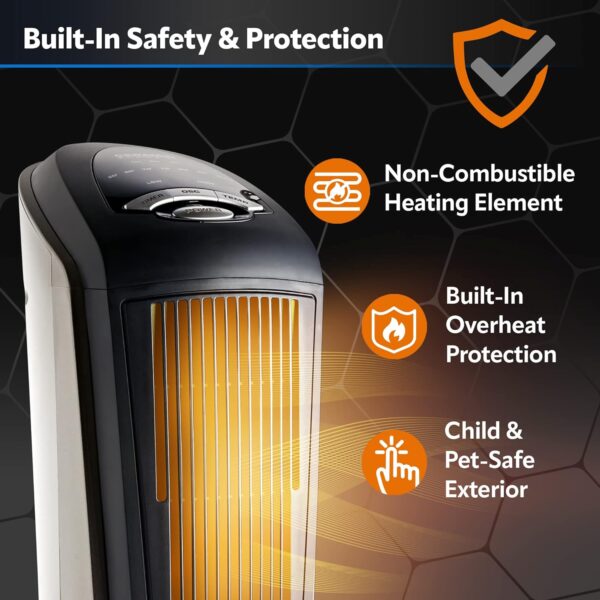 Lasko Oscillating Ceramic Tower Space Heater for Home with Adjustable Thermostat, Timer and Remote Control, 22.5 Inches, Grey/Black, 1500W, 751320 - Image 4