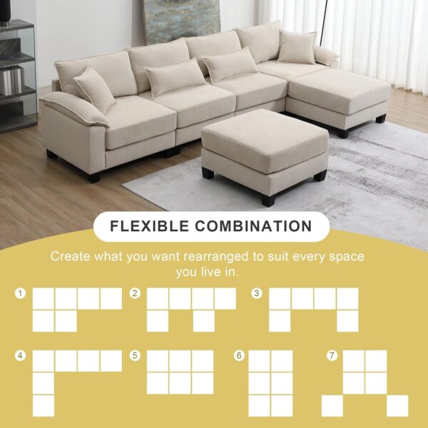XDOUT Modular Sectional Sleeper Sofa Bed with Ottomans, Corduroy Reversible Couch w/Armrest Pillow， Oversized Indoor 6-Seat Furniture for Living Room, Free Combination - Image 3