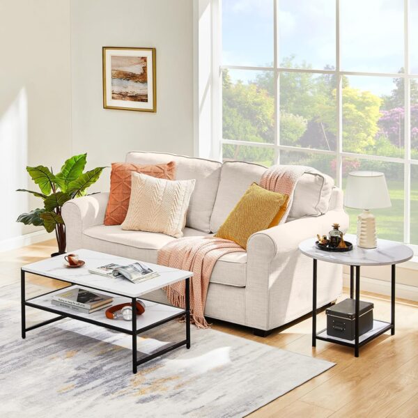 WOHOMO Coffee Table, White Modern Coffee Tables for Living Room, Detachable 2 Small Coffee Tables, Faux White Marble - Image 6