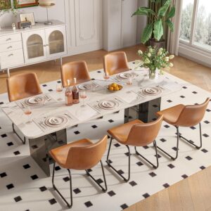 Dining Chairs Set of 6, PU Leather Armless Dinner Chairs with Backrest, 18" Modern Kitchen Dining Room Chair with Metal Legs for Home (Brown)