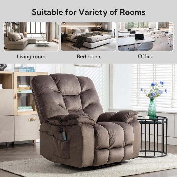 Oversized Power Recliner Chairs with Massage and Heat, 41" Wide Electric Reclining Chair with USB Port, Breathable Fabric Overstuffed Reclining Sofa for Living Room Bedroom (No Lift) - Image 6