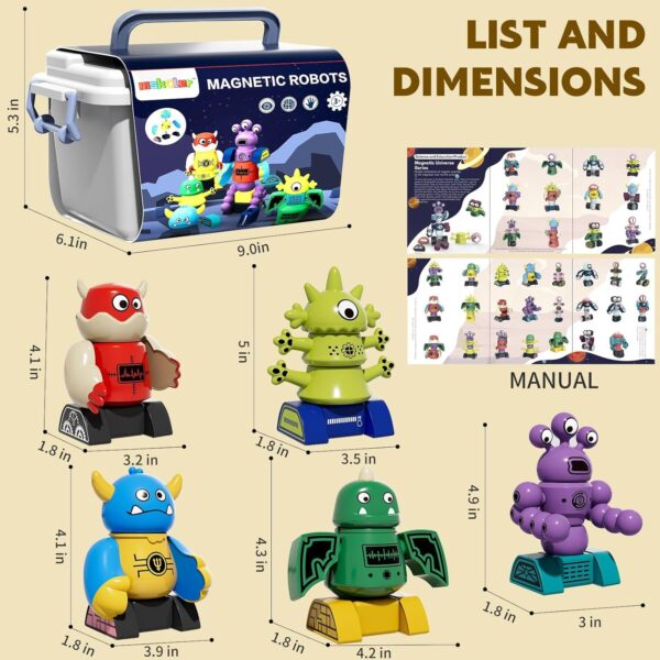 TEMI Magnetic Robot Toy for Kids 3-5 Years Old - Monster Magnetic Blocks Stacking Transform Toys for Kids with Storage Box, Set for Kids Age 3 4 5 6 7 Years Old Boys, Christmas and Birthday Gift - Image 2