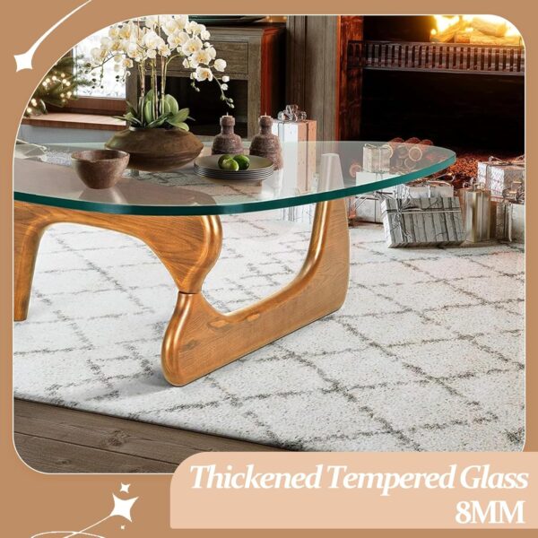 Coffee Table for Living Room, Glass Coffee Table with Wood Legs, Mid Century Modern Coffee Table, Rustic Oval Walnut Center Table for Small Spaces, Mesa de Centro para Sala - Image 4