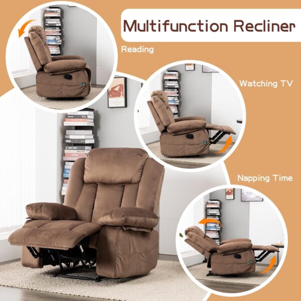 Recliner Chairs for Adults with Massage & Heat,Manual Overstuffed Reclining Chair for Living Room,Upholstered Fabric Chair Bedroom RV Brown - Image 7