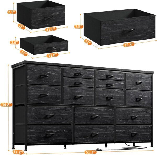 EnHomee Dresser TV Stand with Power Outlet 60" TV Stands for Living Room Dresser for Bedroom with 16 Drawers for TV Stand with Storage TV Stand for Bedroom Media TV Console Table 51.1''W*11.8''*34.8'' - Image 3
