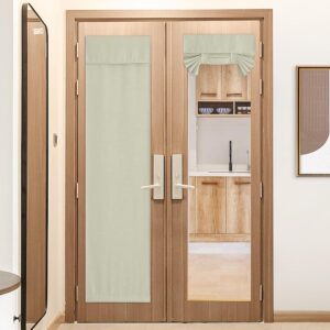 NICETOWN Faux Linen Curtain for French Door - Tool Free Self Adhesive Tricia Window Curtain Thermal Insulated Privacy Blinds for Sidelight Curtains Energy Efficient, 26" W x 80" L, Beige, 1 Panel