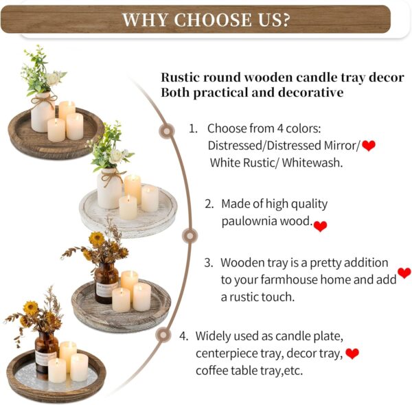 Hanobe Candle Plate Holder Tray: Round Wooden Decorative Candle Plate Small Farmhouse Table Centerpiece Rustic Wood Tealight Pillar Trays for Christmas Wedding Halloween Home Decor - Image 7