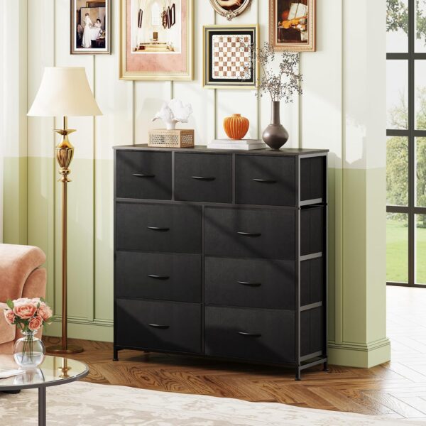 WLIVE 9-Drawer Dresser, Fabric Storage Tower for Bedroom, Hallway, Entryway, Closet, Tall Chest Organizer Unit with Fabric Bins, Steel Frame, Wood Top, Easy Pull Handle, Charcoal Black - Image 2