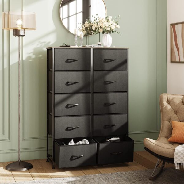 WLIVE Tall Dresser for Bedroom with 10 Drawers, Chest of Drawers, Dressers Bedroom Furniture, Storage Organizer Unit with Fabric Bins for Closet, Hallway, Living Room, Entryway, Charcoal Black - Image 2