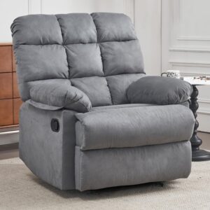 Rocker Recliner Chair for Adults, Overstuffed Large Manual Rocking Recliner, Upholstered Soft Fabric Living Room Reclining Sofa Chair(Gray)