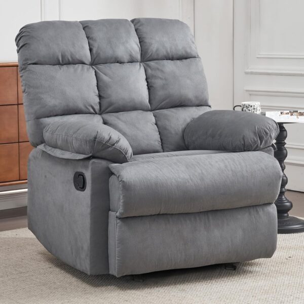Rocker Recliner Chair for Adults, Overstuffed Large Manual Rocking Recliner, Upholstered Soft Fabric Living Room Reclining Sofa Chair(Gray)