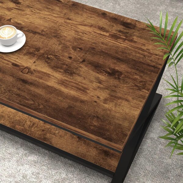 HSH Rustic Coffee Table with Storage Shelf, Industrial Metal Wood Living Room Table, Farmhouse Minimalist Rectangle Center Table, Vintage Simple 2 Tier Cocktail Table Tea Table, Rustic Brown, 47 Inch - Image 5