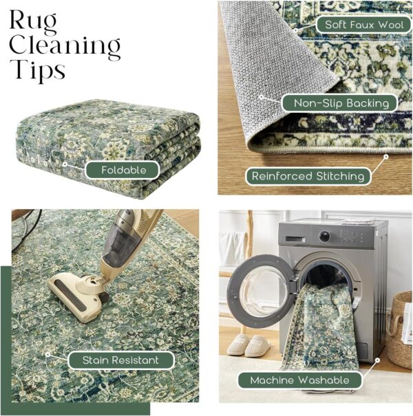 5x7 Area Rugs Washable Rugs for Living Room,Faux Wool Soft Moody Floral Boho Vintage Oriental Indoor Carpet for Bedroom,5 by 7,Dark Emerald Green - Image 5