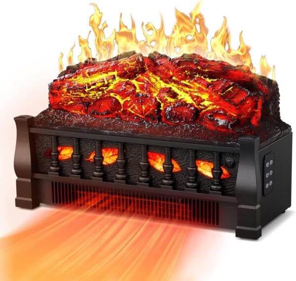 R.W.FLAME Electric Fireplace Log Set Heater 21IN, Remote Control, Flame Brightness Adjustable,Realistic Ember Bed, Overheating Protection for Home and Office Decor, 750W/1500W