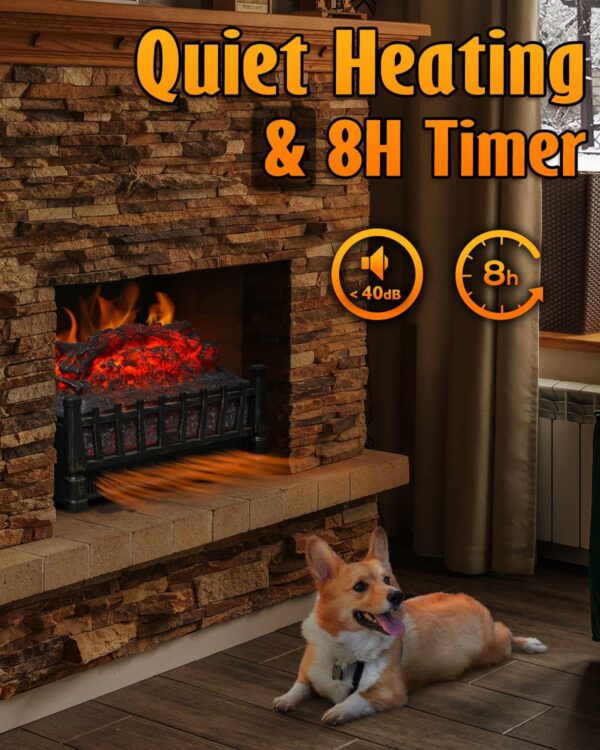 Electric Fireplace Logs Heater, Fireplace Insert with Realistic Fake Fire, 4 Flame Brightness, Remote Control, 8H Timer, Overheat Protection, Ember Bed Heater for Living Room, Christmas Decor, 1500W - Image 5