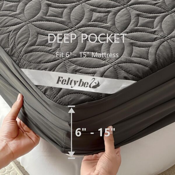 FELTYBED Full Size 54"x75" Waterproof Mattress Protector, Soft Bed Grey Mattress Cover Full, Breathable Mattress Pad Cover with Deep Pocket 6"- 15", Noiseless Washable - Image 4