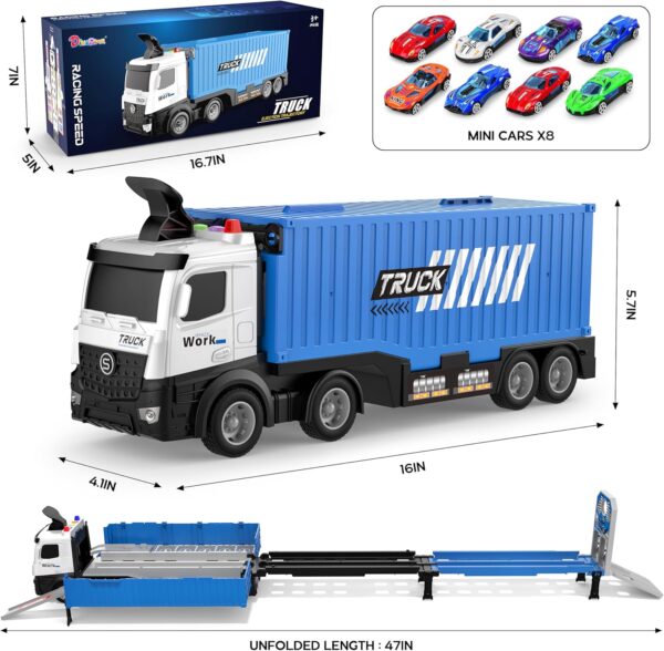 Carrier Truck Race Track Toddlers Toys, Foldable 3 Layer Car Race Track Playset, Toy Truck Transport Car Carrier & 8 Race Cars, Truck Car Kids Toys Xmas Gifts for Age 3 4 5 6+ Years Old Boys Girls - Image 2