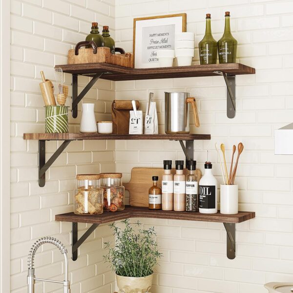 Fixwal Corner Floating Shelves, Rustic Wood Wall Shelves for Bathroom, Kitchen, Bedroom or Living Room (Dark Carbonized Black) - Image 7