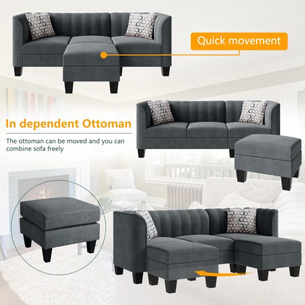 Shintenchi Upgraded Convertible Sectional Sofa Couch, 3 Seat L Shaped Sofa with High Armrest Linen Mid Century Fabric Small Couch for Living Room, Apartment and Office (Charcoal) - Image 5