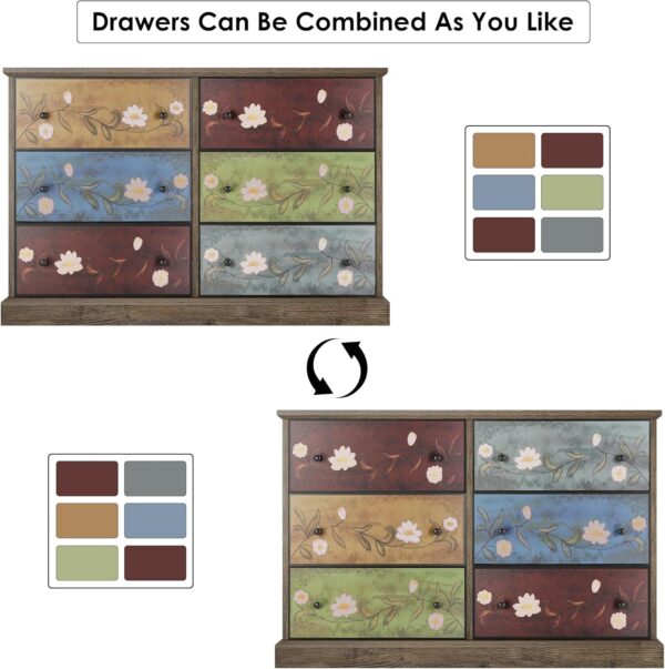 finetones 47.5’’ Wide Dressers & Chests of Drawers, 6 Drawer Dresser Boho Dresser TV Stand, Wood Dresser Vintage Dresser Chest of Drawers for Home, 47.5W x 16.7D x 31.9H Inch - Image 7