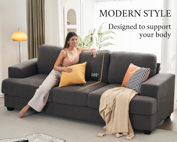 AMERLIFE Sofa, 89 inch Comfy Sofa Couch with Extra Deep Seats, Modern Sofa- 3 Seater Sofa, Couch for Living Room Apartment Lounge, Grey Bouclé - Image 3
