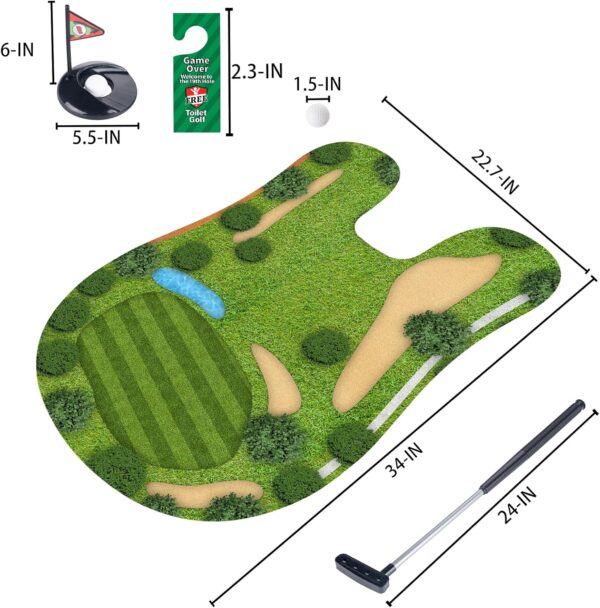 Toilet Golf Toys Set with Practice Mats Golf Club 2 Balls, Mini Golf Game in Restroom, Gifts from Wife Daughter Son Girlfriend Kids White Elephant Gifts for Dad Boyfriend Grandpa Husband - Image 2
