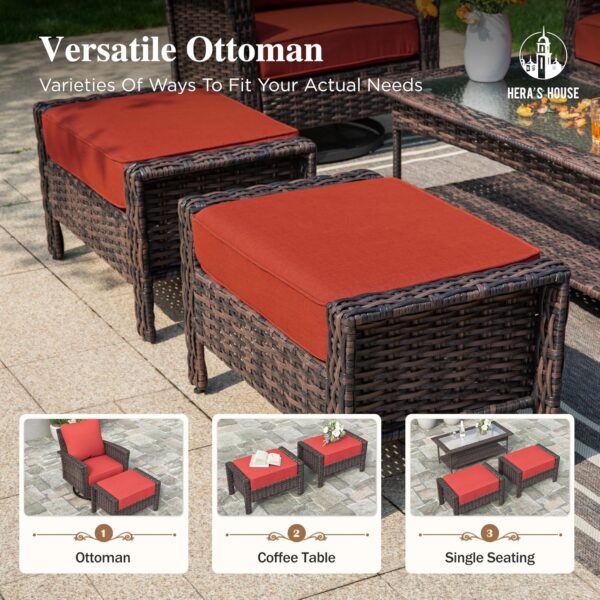 HERA'S HOUSE Patio Furniture Set with High Back Swivel Chairs, 5-Piece Outdoor Wicker Sectional Conversation Set with Ottomans for Garden Yard Porch, Red - Image 5